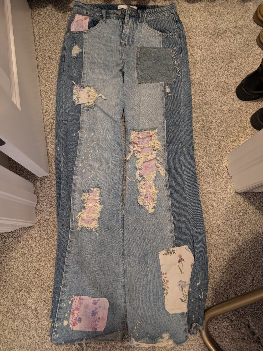 Pink patchwork jeans